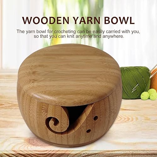 Luckxing Bol à Fil Portable avec Couvercle,Porte-Panier Rangement en Fil Laine en Bois - Artisanat Rond pour Tricoter au Crochet, Cadeau fête des mères - Nail Gallerys