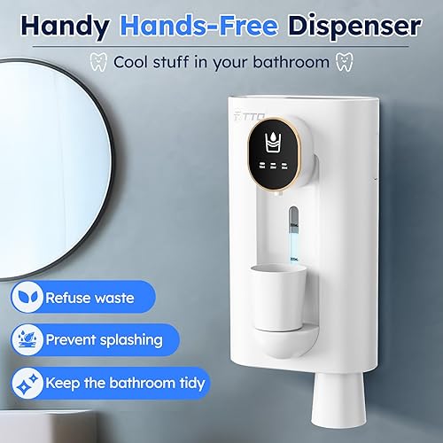 TTQ Distributeur automatique de rince-bouche pour salle de bain - Moderne et fin - Montage mural - En plastique brillant - 3 niveaux de distribution - Gobelet magnétique - Fonctionne avec piles - Nail Gallerys