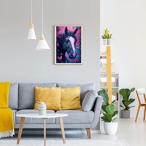 GDYEEH 5D Cheval Noir Peinture Diamant Painting Kit, DIY Horse Art du Diamant Complet Kits, Papillons Diamond Art Kits Strass Point de Croix Painting pour Adultes Débutants Maison Décor 30x40cm - Nail Gallerys