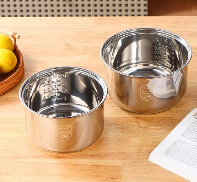 Bol Intérieur en Acier Inoxydable 304 pour Cuiseur à Riz (3L, 5.5 Tasses),Récipient de Remplacement Compatible avec Multi-CuiseursSilver,3L - Nail Gallerys