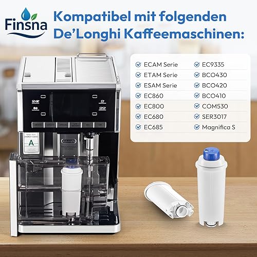 Finsna De'Longhi DLSC002 Lot de 6 filtres à eau de rechange pour machines à café et expresso Magnifica S, Dinamica, Eletta Explorer, ECAM, ETAM, EPAM - Nail Gallerys