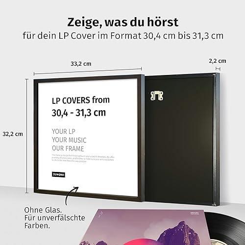 JUNOMI® Cadre en Chêne pour Pochette de LP Simple 30,4–31,3 cm, Cadre Vinyle, Décoration, Cadre Photo, Cadre Mural - Nail Gallerys