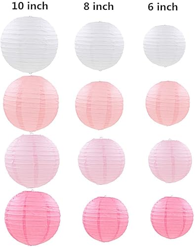 Mondeer Lot de 12 lanternes rondes en papier Rose chinois à suspendre avec différentes tailles pour mariage, anniversaire, fête prénatale, décoration de fête de mariage, fête d’anniversaire - Nail Gallerys