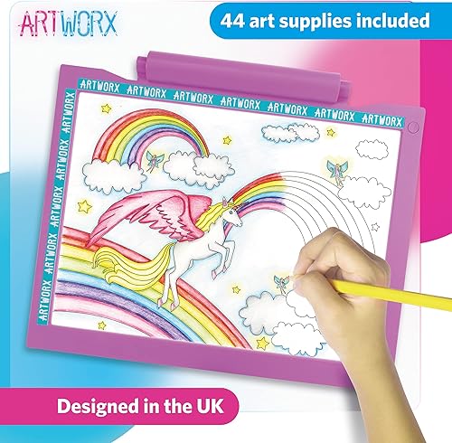 Artworx Ensemble de blocs de dessin lumineux,Planche à dessin LED pour enfants,Bloc à dessin en papier A4 avec papier et crayons de couleur,Jouets à dessin pour filles à partir de 4 ans - Nail Gallerys