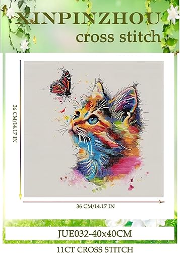 Xinpinzhou Canevas Broderie Point de Croix Kit Complet Adulte Debutant Compté Pré Imprimé Estampillé Moderne Débutant avec Fils, Facile Chat Animaux 11ct Cross Stitch Loisirs Créatifs Set - Nail Gallerys