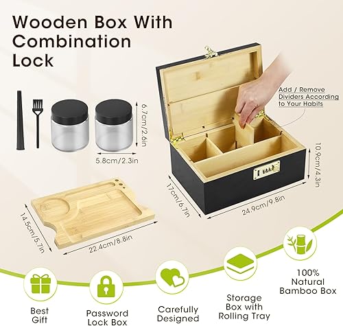 QCXWCJWD Boîte de Rangement en Bois avec Serrure, Grande Boîte-Cadeau en Bambou Avec 2 Pots, Tubes de Rangement, BoîTe au Trésor Boîte de Rangement Décorative, Coffret Cadeau en Bois (Brun) - Nail Gallerys