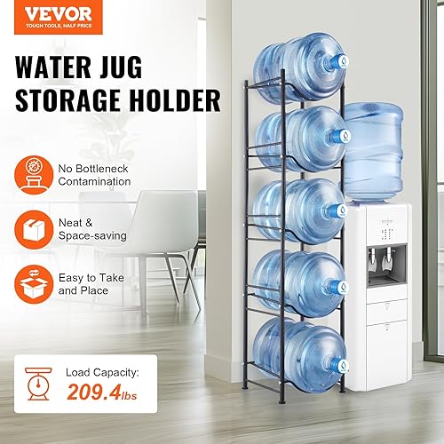 VEVOR Rack à Bonbonnes à 5 Niveaux et 1 Rangée, Support Bouteille d’Eau de 18,9 L, Capacité 5 Pièces, Range Bonbonnes d’Eau Solide, Rangement pour Garde-Manger, Cuisine, Bureau, Salon, Usine, Noir - Nail Gallerys