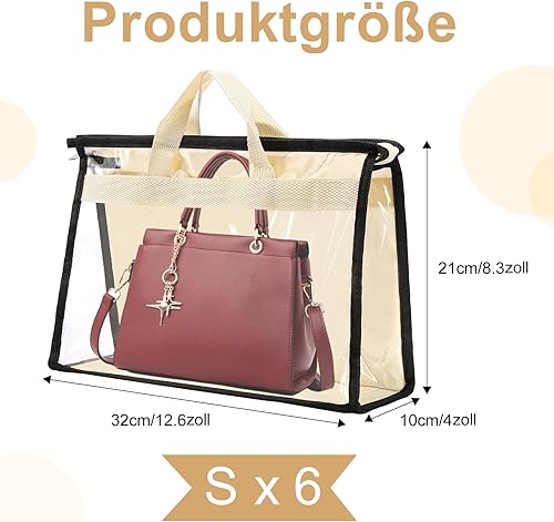 Lot de 6 sacs à poussière transparents pour sacs à main, organisateurs de rangement avec fermeture éclair et poignée, pour le rangement à suspendre au placard (6 pièces S) - Nail Gallerys