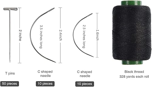 Hsthe Sea 70 pièces C Perruques en forme de T Aiguille T Aiguille Fil noir pour perruques Faire des extensions de cheveux Couture à la main, Aiguilles en forme de C+Aiguilles en forme de T+fil noir - Nail Gallerys