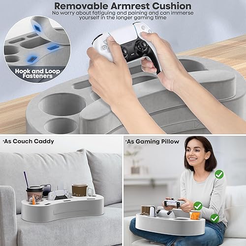 Rysker Canapé Porte-Gobelet Plateau avec 6 Fentes de Rangement, Canapé Support à Boisson Plateau, Organisateur de Canapé avec Coussin d’accoudoir pour Voiture, Bateau, Lit, Plage - Nail Gallerys