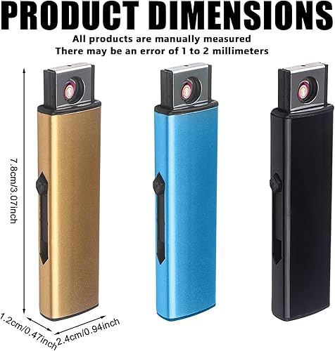 Lot de 3 briquets électroniques tempête électriques avec port USB, allumage double face, sans flamme, coupe-vent, rechargeables, sans gaz (noir + argent + bleu) - Nail Gallerys