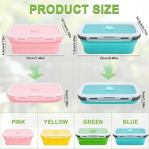 Druuzyl 4 Boîtes Bento Pliables en Silicone (800ml+1200ml) - Lunch Box Rétractable avec Couvercle - Empilable & Gain de Place - Pour Repas/Déjeuner/Aliments - Lave-vaisselle - Nail Gallerys