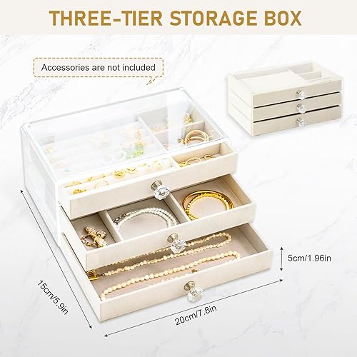 Bieiyhe 3 Niveaux Boîte à Bijoux de Voyage,Rangement Bijoux,Organisateur de Bague,Coffret Bijoux Femme,Jewelry Box Organizer,Trousse à Bracelet,Ecrin Bijoux Voyage pour Colliers Boucles-Beige - Nail Gallerys