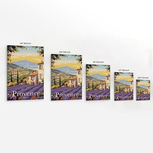 CTATOGE Poster de voyage vintage France Provence sur toile Décoration murale pour chambre à coucher Salon 40 x 60 cm Sans cadre - Nail Gallerys