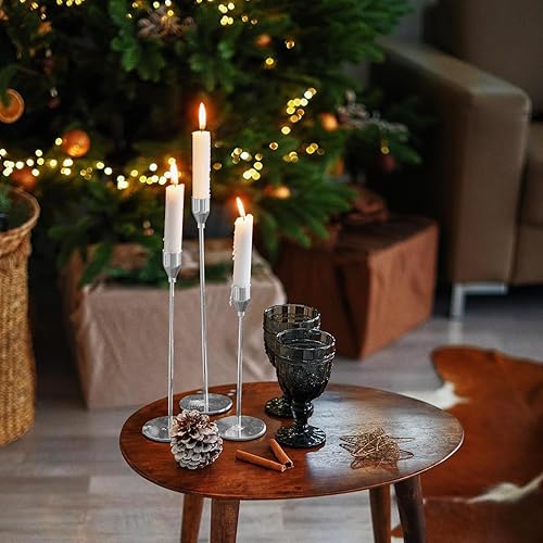 Lot de 12 bougeoirs Argent, bougeoirs piliers pour Bougies Coniques,Chandelier Conique pour Bougies 3/4 'd'épaisseur et Bougies LED, Pour Dîner aux Chandelles, Décoration de Banquet de Fête de Mariage - Nail Gallerys