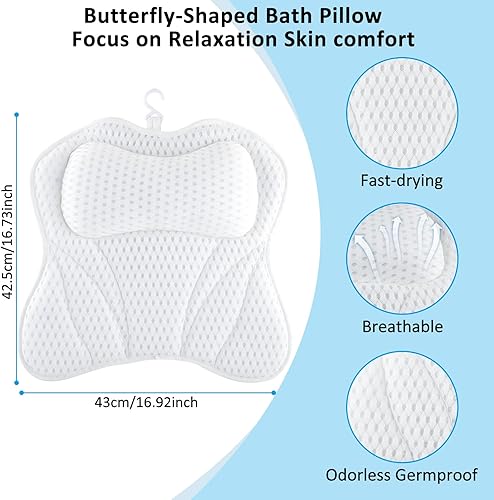 Coussin Baignoire, DoDuo Oreiller de Bain 4d Air-Mesh Coussin de Bain avec 6 Ventouses Accessoires de Bain Coussin de Spa Coussin de Soutien Baignoire pour Dos et Cou Blanc - Nail Gallerys