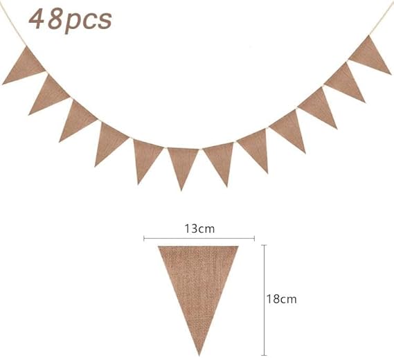 Dahi Guirlande Fanions Toile de Jute, 15 Mètres/48pcs Drapeaux Triangle, Fanion Jute, Bannière Vintage, Décoration Intérieure et Extérieure -Marron - Nail Gallerys