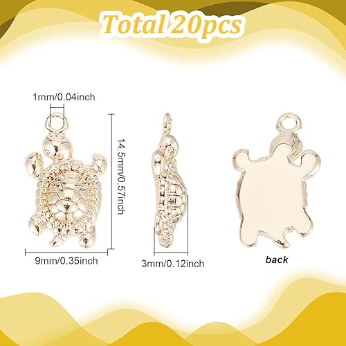 GOMAKERER 20pcs breloques Tortue en Laiton, Breloques D'Animaux de la Mer de L'Océan Véritable Pendentif Tortue Plaqué Or 18K Breloques de Tortue Mignonnes pour Collier Bracelet Fabrication de Bijoux - Nail Gallerys