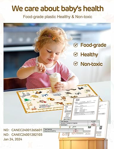 Lot de 45 sets de table jetables pour bébé et enfant – 30 x 46 cm – Motif animal ABC, sans BPA, imperméables, pour restaurant, table à manger, fête, voyage - Nail Gallerys