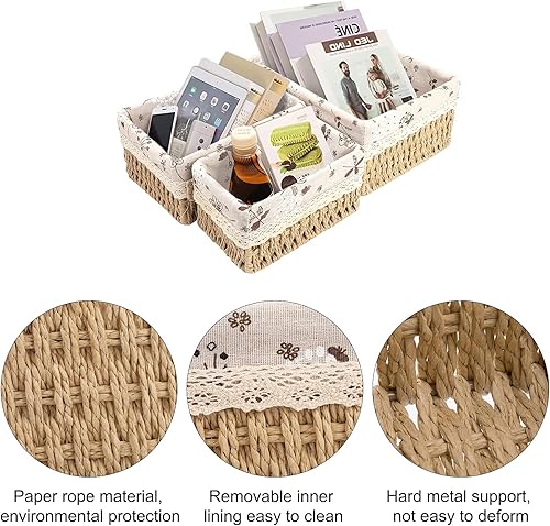 Panier de Rangement en Corde de Papier Boîte de Rangement Multifonctionnel Bac Organiseur pour Salle de Bain, Cuisine, Chambre d’Enfant, Tiroir, étagères (Lot de 3) - Nail Gallerys