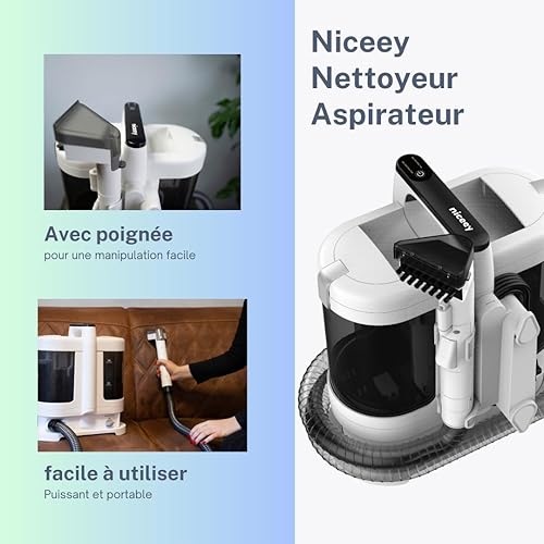 Niceey Nettoyeur Aspirateur de Tapis et Moquettes, Tapisserie, Canapé, Voiture, Rideaux et Coussins, Pulvériser, Récurer et Aspirer, Idéal pour Les Taches ES Plus Résistantes, Portable - Nail Gallerys