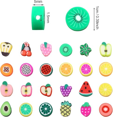 Wenrescry 200 perles de fruits, perles de bricolage pour enfants et adultes, bijoux et perles artisanales pour bracelets, colliers, boucles d'oreilles, travaux manuels, livré avec une corde de 2 m - Nail Gallerys