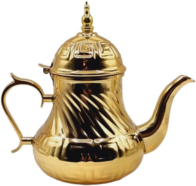 Théière arabe fabriquée en acier inoxydable - Théière à induction avec filtre intégré et poignée authentique traditionnelle, modèle gravé avec design classique arabe, 24 oz - Nail Gallerys