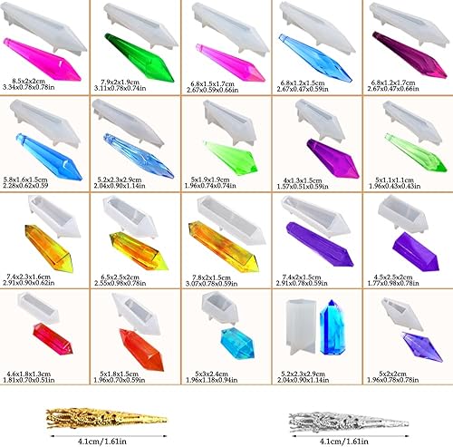 AFUNTA Lot de 20 moules en résine de cristal multi-facettes pour la fabrication de bijoux, colliers, loisirs créatifs avec 30 capuchons de perles - Nail Gallerys