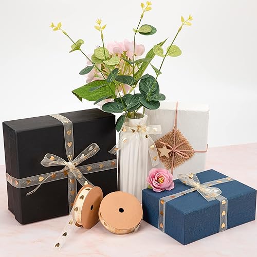 Ruban Satin Imprimé Coeur Doré Ruban Cadeau Décoratif Ruban de Fil à Neige pour Artisanat, Emballage Cadeau, Fleurs, Décoration de Mariage 2 Rouleaux (1,5cmx9m) - Nail Gallerys