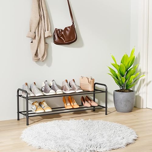 FANHAO Étagère à Chaussures à 2 Niveaux, 100% Acier Inoxydable, étagère de Rangement empilable pour 8 Paires pour Chambre à Coucher, Placard, entrée, dortoir, 80 x 26 x 33,5 cm (Noir Mat) - Nail Gallerys