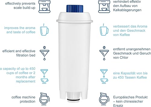 aquali 6 x Filtre de remplacement pour les machines à café DeLonghi DLS C002 | Adoucit l'eau dure | Améliore le goût et l'arôme du café | Dure deux mois après l'installation. - Nail Gallerys