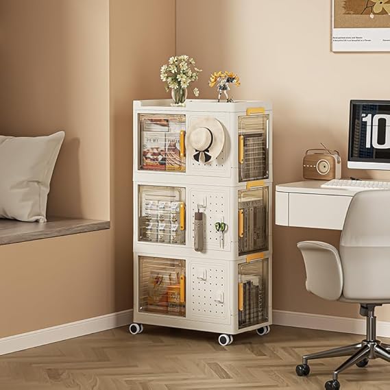 PAIDE P Armoire de Rangement avec roulettes. Armoire Pliante avec Panneau Perforé pour Chambre, Cuisine ou Salon. Organisateur de Rangement Pliable pour Placard. (4 Ripiani) - Nail Gallerys