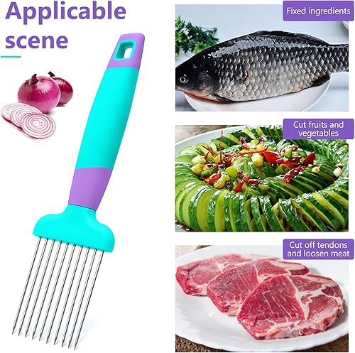 Lot de 2 porte-oignons en acier inoxydable pour trancher : coupe-oignons pour trancher, support de légumes pour trancher, pour oignons, tomates, œufs, outil assistant pour trancher les fruits, le - Nail Gallerys