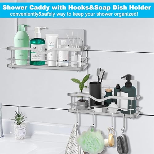 Etagère Douche sans Percage Acier Inoxydable: 2 Etagere Salle de Bain Sans Percage Auto-AdhéSif - Étagère Murale de Rangement Douche avec crochets pour Rangement Salle de Bain et Cuisine Accessoires - Nail Gallerys