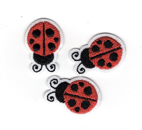 FILOUFACE Patch Ecusson Thermocollant 3 x Petite Coccinelle Coloris au Choix 1,50 x 2,50 cm - Rouge - Nail Gallerys