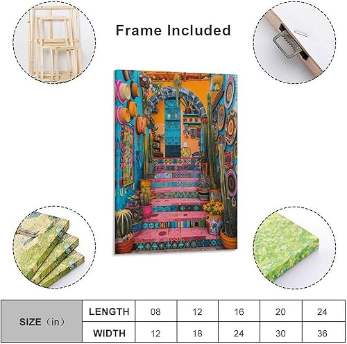 WJWART Magnifique scène de village mexicain, affiche sur toile pour décoration de chambre à coucher, bureau, chambre, cadeau, 50 x 75 cm - Nail Gallerys