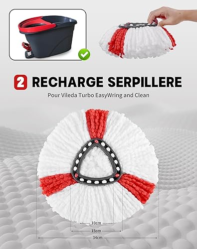LAOYE 2 Pcs Serpillère pour Têtes de Balai Compatible avec Vileda Turbo EasyWring and Clean - Recharge Serpillière Seule en Microfibre à Franges pour Vileda Facile&Clean Turbo - Nail Gallerys