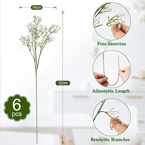 KUDLE Lot de 6 gypsophiles artificielles blanches - 52 cm - Fleurs artificielles - Bouquet de fleurs artificielles pour mariage, maison, décoration - Nail Gallerys