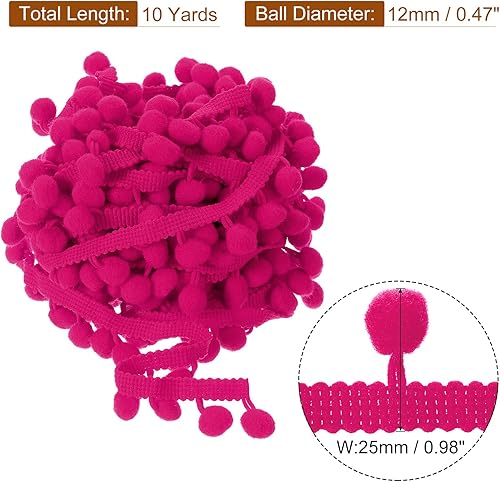 QUARKZMAN Bordure Garniture À Franges En Boule De Pompons De 10 Mètres, Ruban Accessoire Couture Artisanat Pour Rideaux, Vêtements, Décoration D'Oreiller (12Mm, Fuchsia) - Nail Gallerys