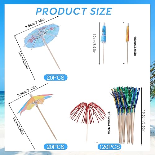 TAIHOBO 160 Pièces Décoration de Cocktail, Compris 120 Bâtons de Feu D'artifice et 40 Parapluies de Cocktail en Papier, Mini Parasol Cocktail de 10cm pour Boissons Fruits Collations de Décorations - Nail Gallerys