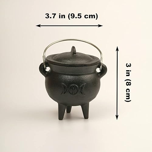 Mini chaudron en fonte à motif double face avec kit de sorcellerie Besom, déesse triple lune et pentagramme Wicca fournitures et outils - Nail Gallerys