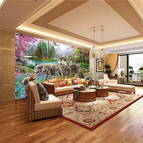 Msrahves papiers peints panoramiques Plantes fleurs animaux loups Papier peint intissé murales panoramique 3D tv fond d'écran Decoration Murale XXL Poster Salon Appartement Photo d'art - Nail Gallerys