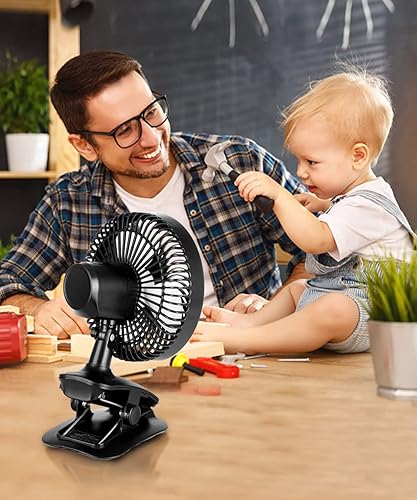 KEYNICE Mini ventilateur USB ultra silencieux, ventilateur de bureau avec deux piles rechargeables, 4 vitesses, rotation automatique, ventilateur portable pour camping, pique-nique, voyage, poussette, - Nail Gallerys