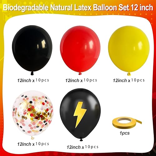 Yoimckay Lot de 51 ballons rouges jaunes noirs, ballons pour fêtes d'anniversaire, ballons en latex, ballons de dessins animés, pour diplômes, anniversaires, décorations de fête - Nail Gallerys