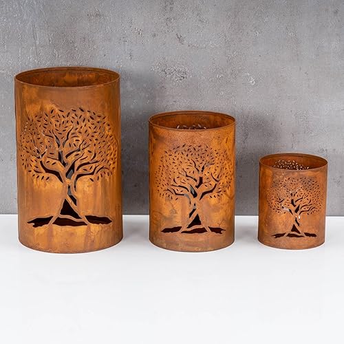 Lot de 3 photophores en forme d'arbre de vie - Décoration de jardin - Rouille - Décoration de table - Nail Gallerys