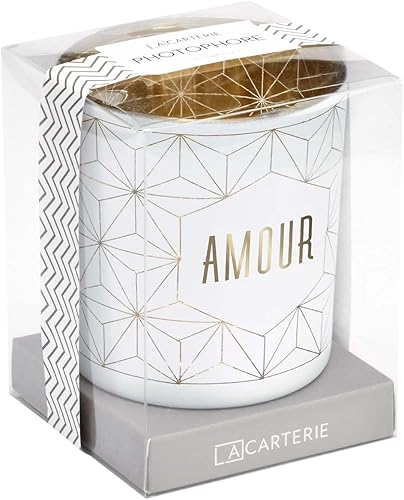 DRAEGER Paris - Photophore Amour Blanc et doré -Porte-Bougies en Verre - Idée Cadeau pour Son Amie, Amoureuse, Amoureux, pour sa Famille - 7,5cm x 8cm - Nail Gallerys