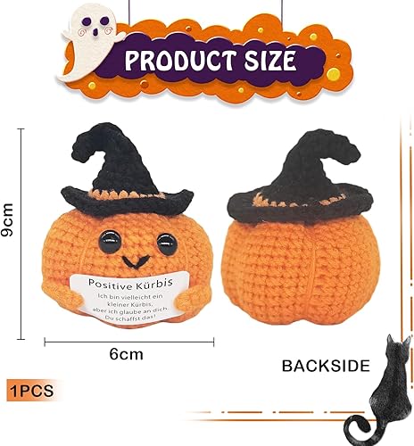 Cosmeria 1 pièce citrouille positive, peluche créative en laine tricotée avec chapeau, mini citrouille faite à la main pour la positivité, cadeau de poche pour anniversaire, Noël, Thanksgiving - Nail Gallerys