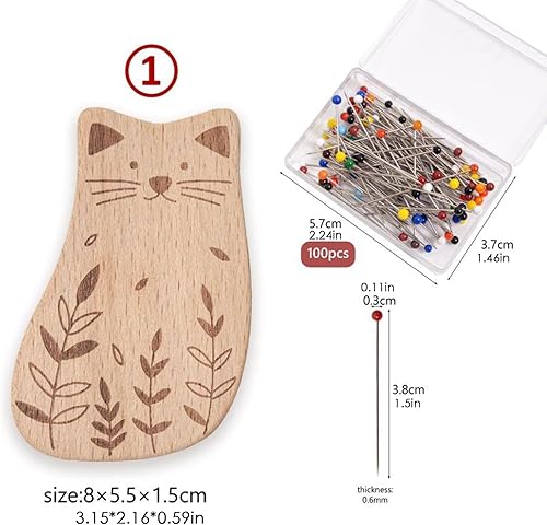 Aimant en Bois Porte-Epingles Magnétique, Aimant Gravé d'un Animal De Dessin Animé Porte Aiguille Aimantée, avec 100* Aiguilles À Coudre (Couleurs) - Nail Gallerys