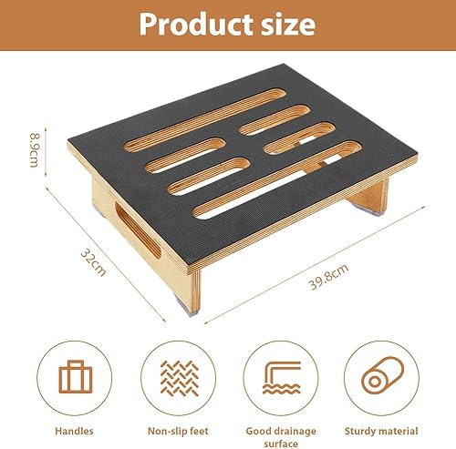 Marchepied en Bois Massif pour Enfants et Adultes - Tabouret Bois Antidérapant pour Cuisine, Salle de Bain & Extérieur - Repose-Pieds Solide 39,8x32x8,8cm - Nail Gallerys