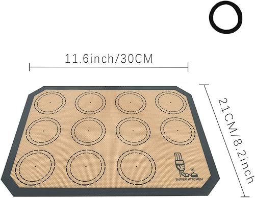 2 Pièces Tapis de Cuisson en Silicone, Tapis de Four en Silicone pour Le Biscuit et Macaron, sans BPA Anti-Adhérent Feuille de Cuisson Patisserie (30 x 21 cm, Gris) - Nail Gallerys